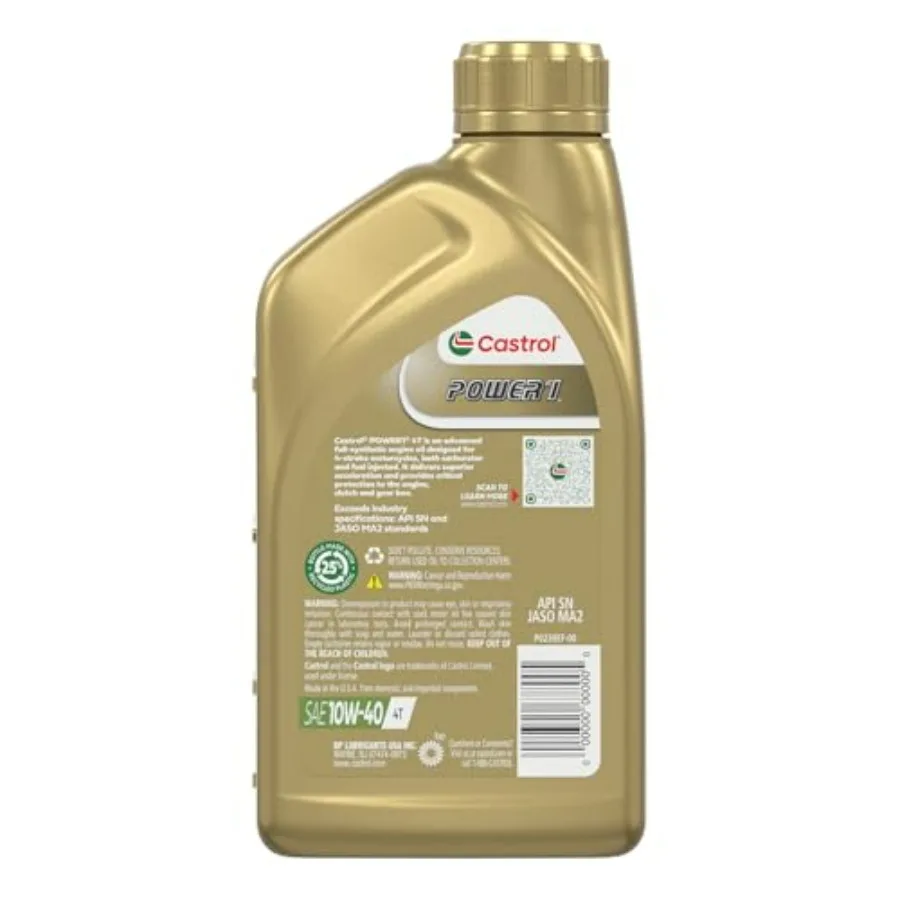 Power1 4T 10W40 زيت دراجة نارية صناعي كامل 1 كوارت عبوة من 6 قطع