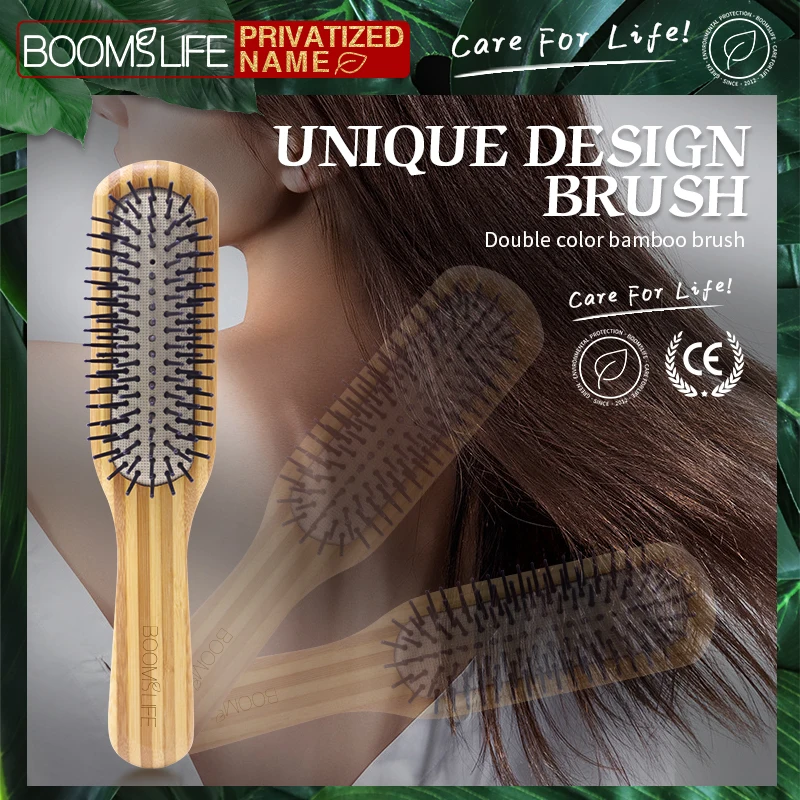 Custom Name Bamboo Hair Brush Women Mini Bamboo Comb Paddle Detangling HairBrush with Nylon Pins Wood Comb Brosse Cheveux Femme