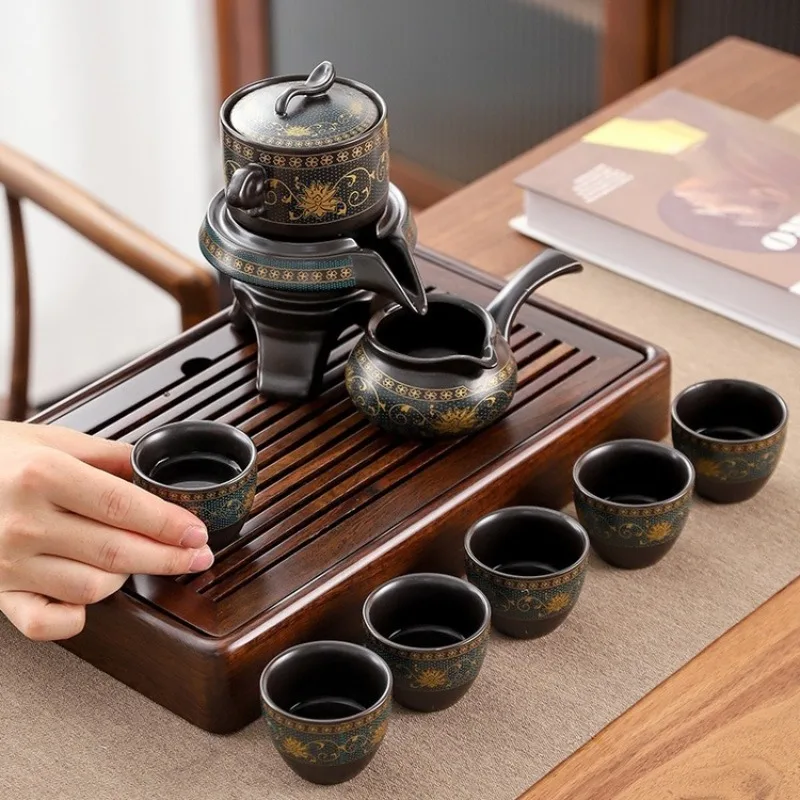 Handmade Gongfu Mill Teapot Set 6 Cups Tea Ceremony Ceramic Vintage Classic Kung Fu Tea Set with Gift Box