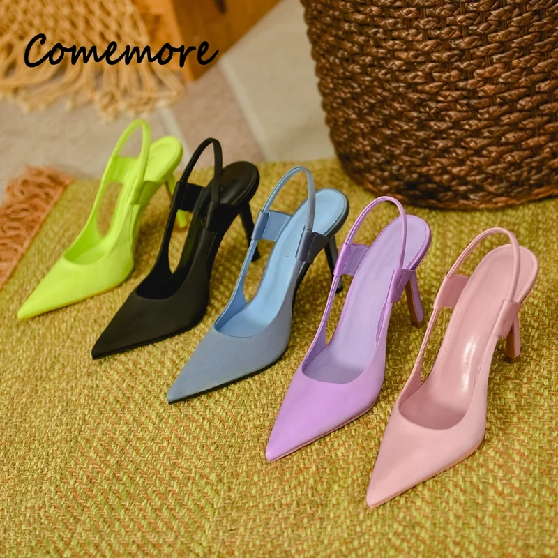 

Comemore Elegant High Heel Muller Shoes for Women Purple Sandals Women's Shoe Pointed Toe Pumps Stilito Heel 2023 Spring Summer