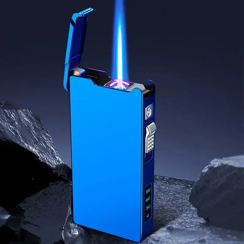 2 in 1 Double Arc Windproof USB Metal Jet Flame LED Gas Charging Electric Survival Torch Turbo Lighter Type-C