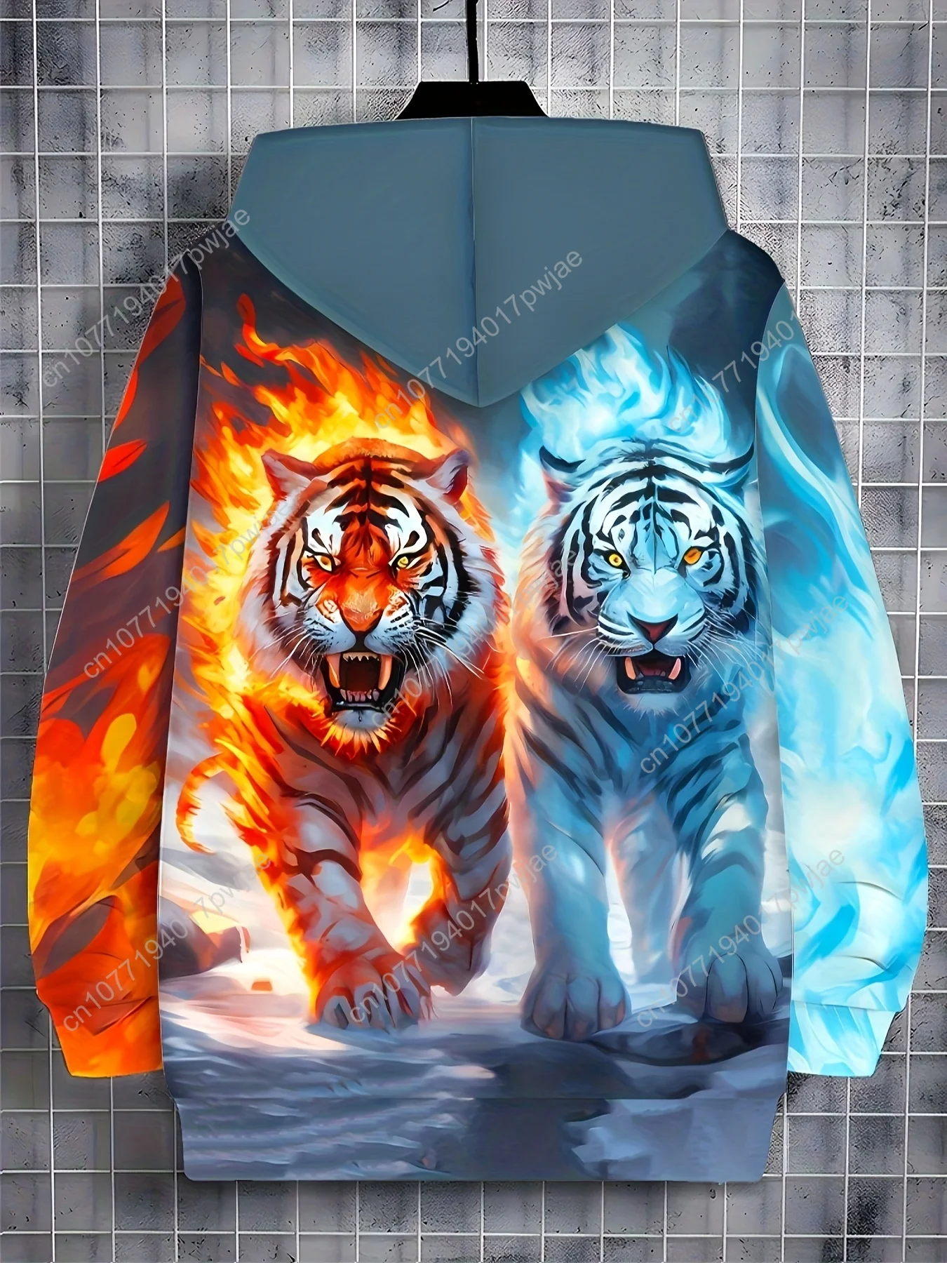 [Tiger Print Hooded Sweatshirt] Men's Tiger Print Casual Hooded Sweatshirt with Zipper | Autumn and Winter Outdoor Jacket, Draws