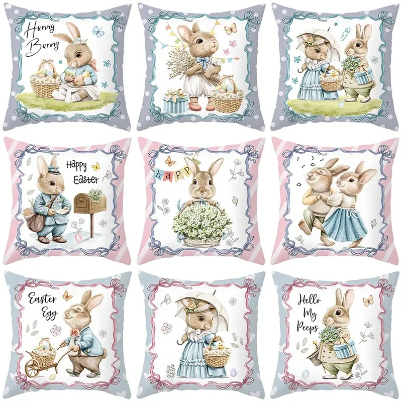 Housse de coussin de pâques, décoration de maison, motif imprimé lapin mignon, cadeau 45x45 cm