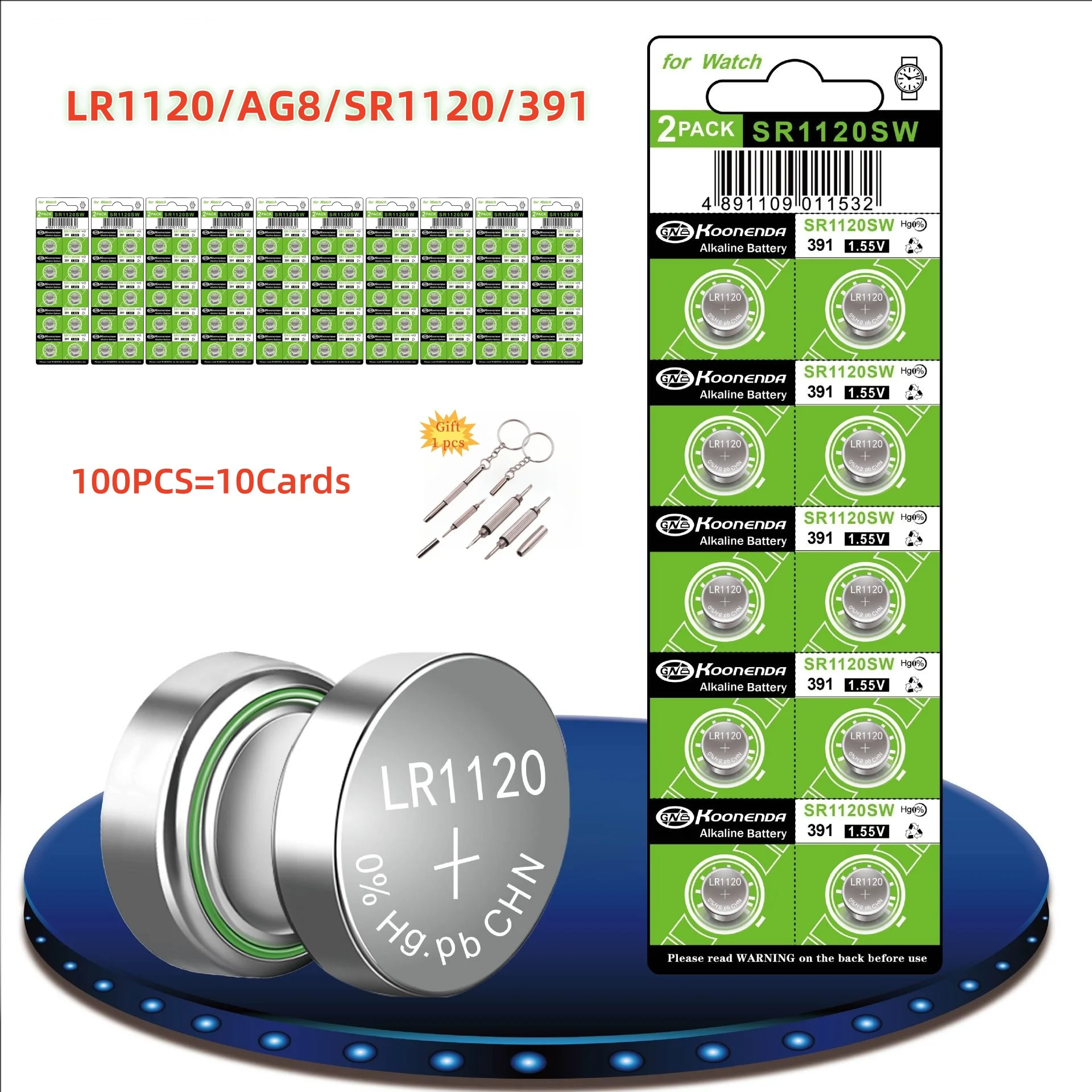 

100pcs AG8 LR1120 Button Cell Battery LR57 1.5V Alkaline Battery for Watch Toys Remotes