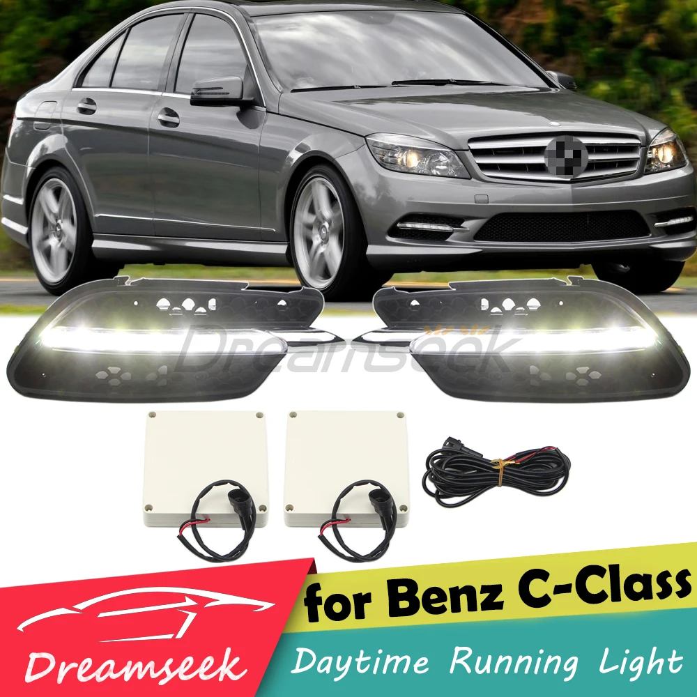 LED Daytime Running Light DRL for Mercedes-Benz C-Class W204 AMG Sport 2008-2011 White Fog Lamp Driving Front Bumper Cover Frame