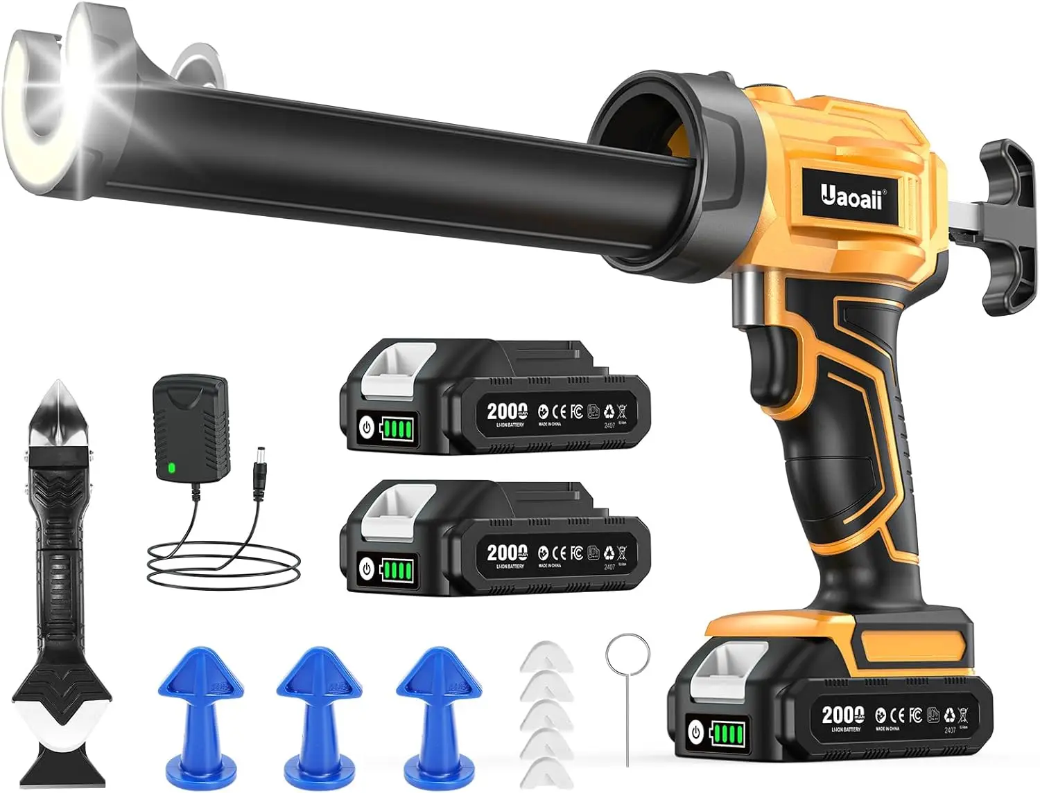 

Беспроводной электрический пистолет для герметика с 2 аккумуляторами, 9 насадками, регулируемой скоростью и LED-подсветкой для герметизации