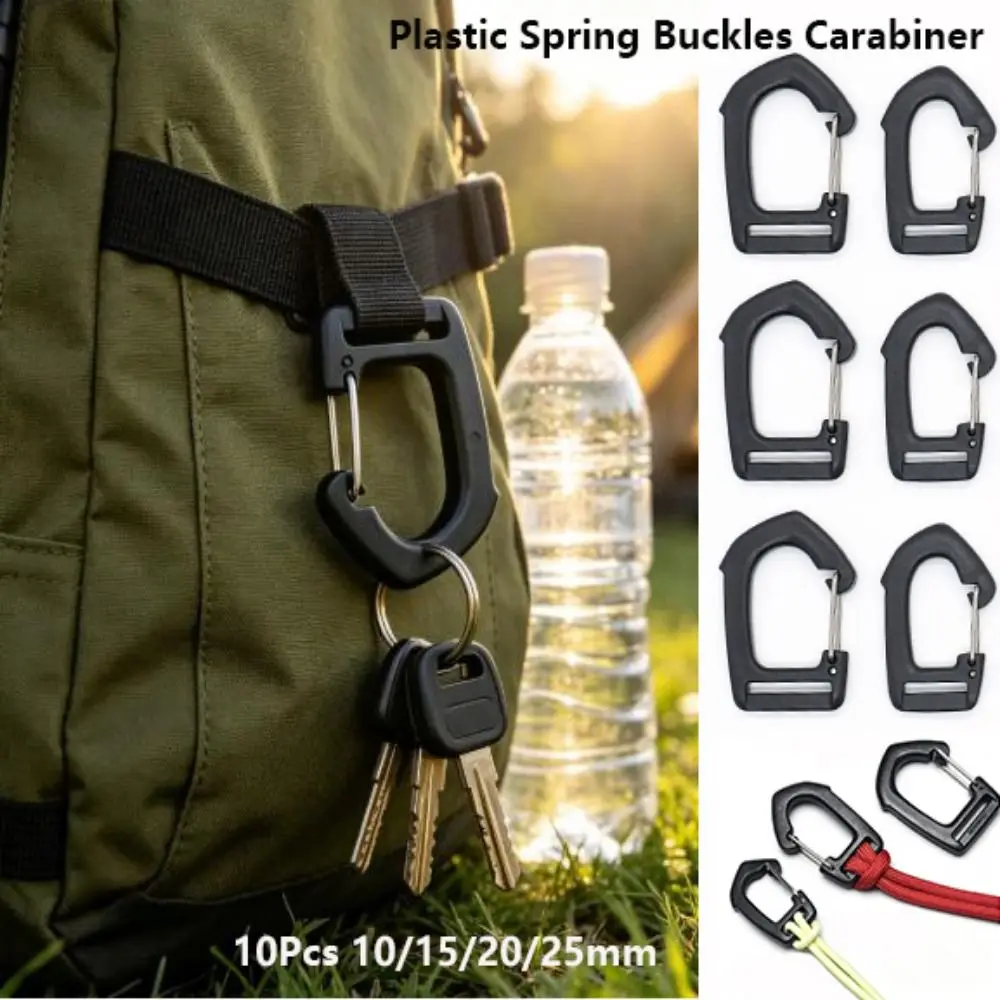 10Pcs 10/15/20/25mm Spring Quickdraws Clip Hooks Plastic Black Keychain Belt Buckles Carabiner DIY Accessories