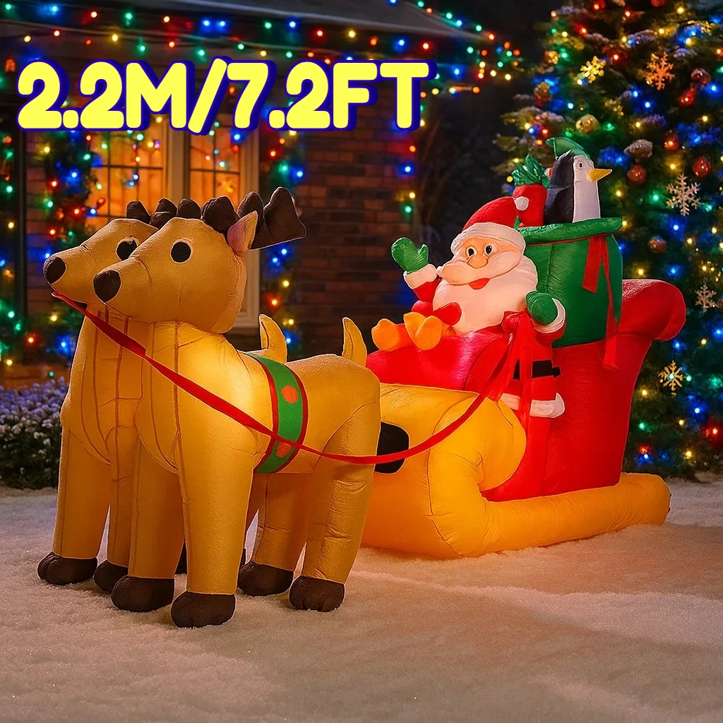 

2.2M/7.2FT Christmas Decoration Inflatable Toy Santa Claus Reindeer Sleigh Home Yard Ornament with LED Decor Christmas Party Toy