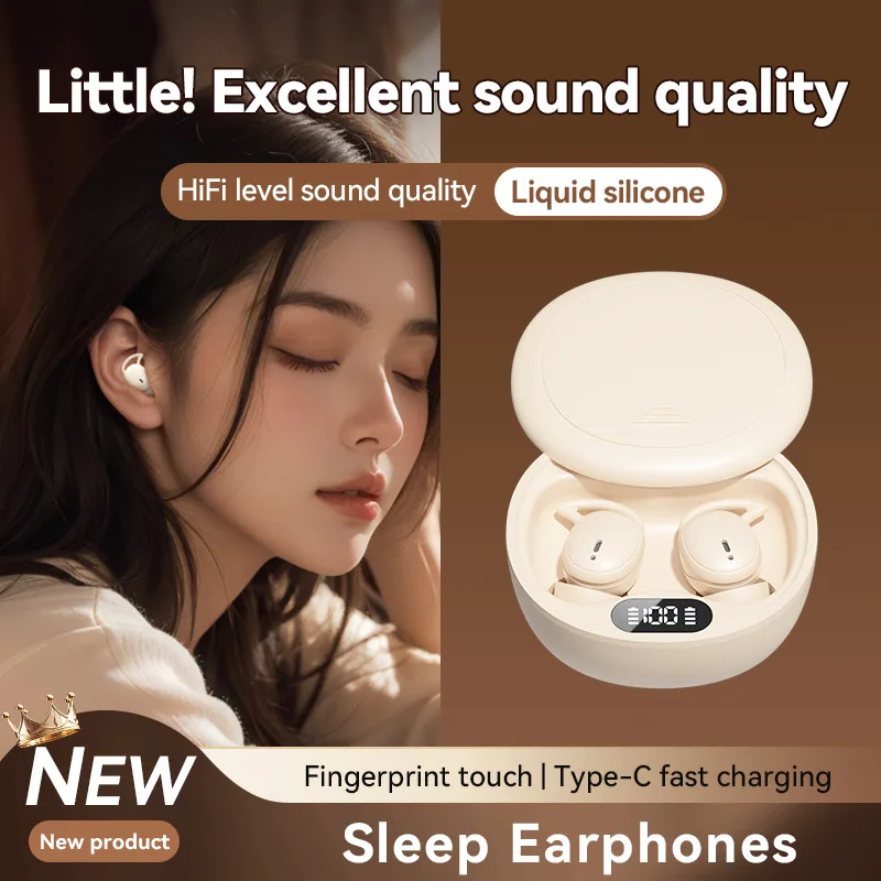 Wireless Bluetooth Earphone Noise Reduction Sleep Use Light Weight Soft Wear HiFi Sound Effect Long Battery Life Power Display