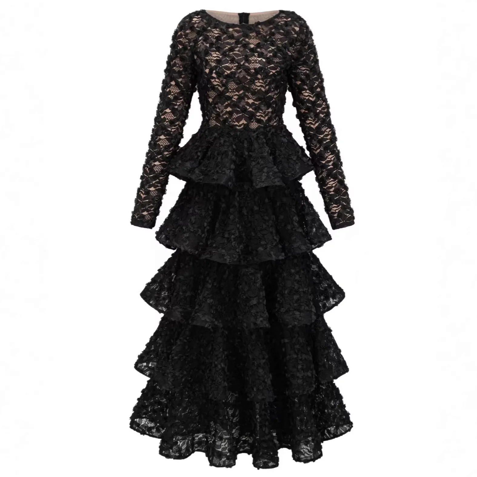 Summer Embroidery Lace Prom Dress Women French Luxury 3D Flower Short Sleeve Long Dresses Party Bodycon Holiday Cake Vestido