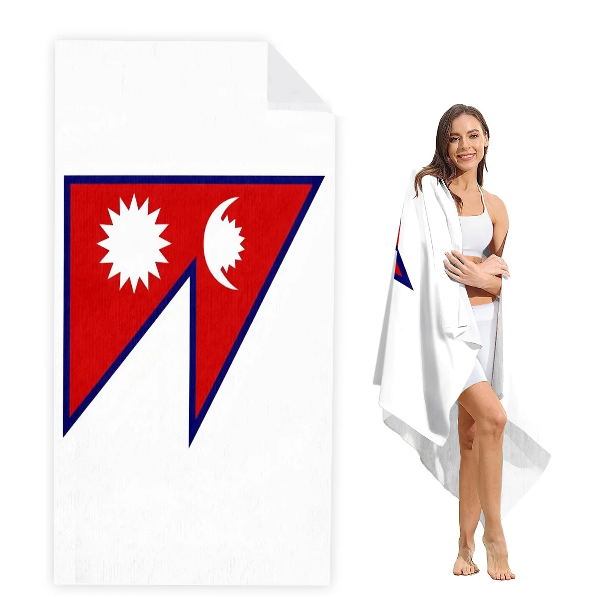 Nepal Flag Beach Towel Oversized, Super Absorbent Sand Free Thick Microfiber Beach Towel,Beach Towels for Kids