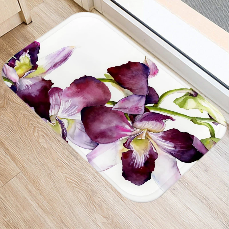 Colorful flower pattern home kitchen bathroom entrance doormat coral velvet carpet  indoor floor mat anti slip