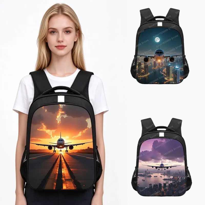 Plane Airline Flight Backpack for Boys Girls Students Casual Daypack School Bag Bookbag Travel Rucksack with Side Mesh Pockets