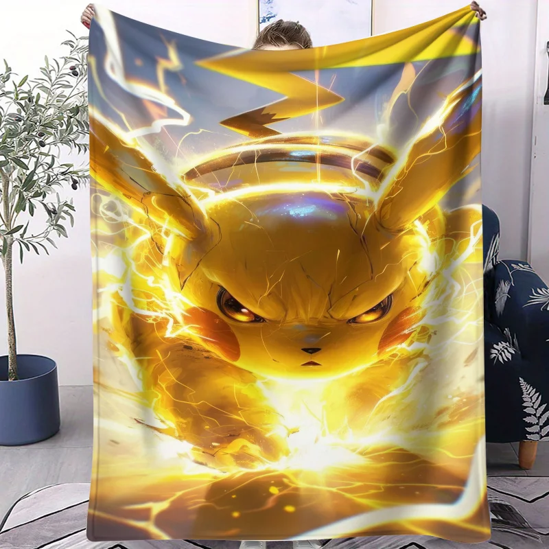 

Плед из фланели с изображением Пикачу, электрический, мягкий, теплый, для дивана, кровати, кресла, для сна, кемпинга, подарок для фанатов Покемона, декор для комнаты