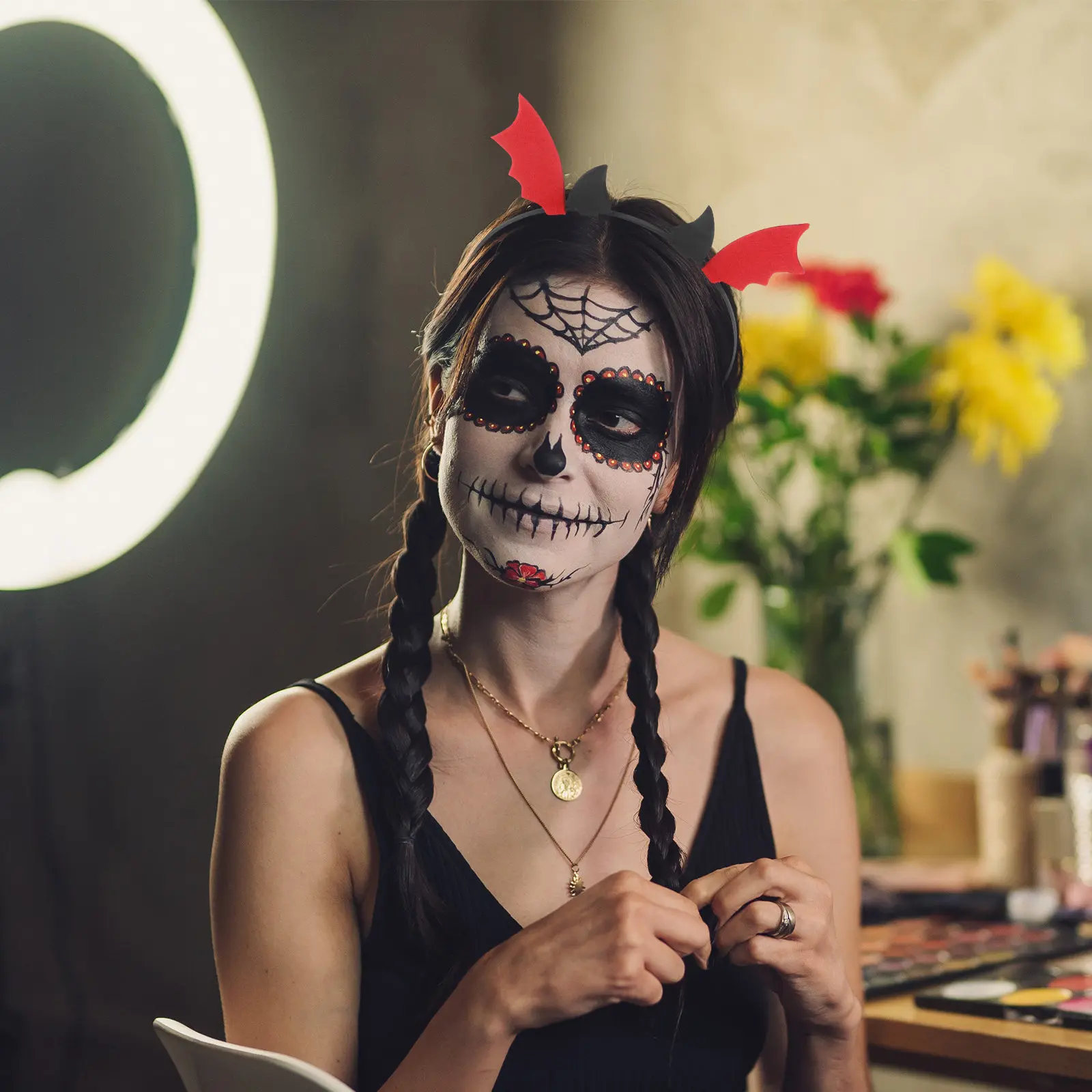 

Halloween Cosplay Headband Devil Bat Wing Design Iron Fabric Material Vibrant Stand Out Party Photo Prop Costume Hair Accessory