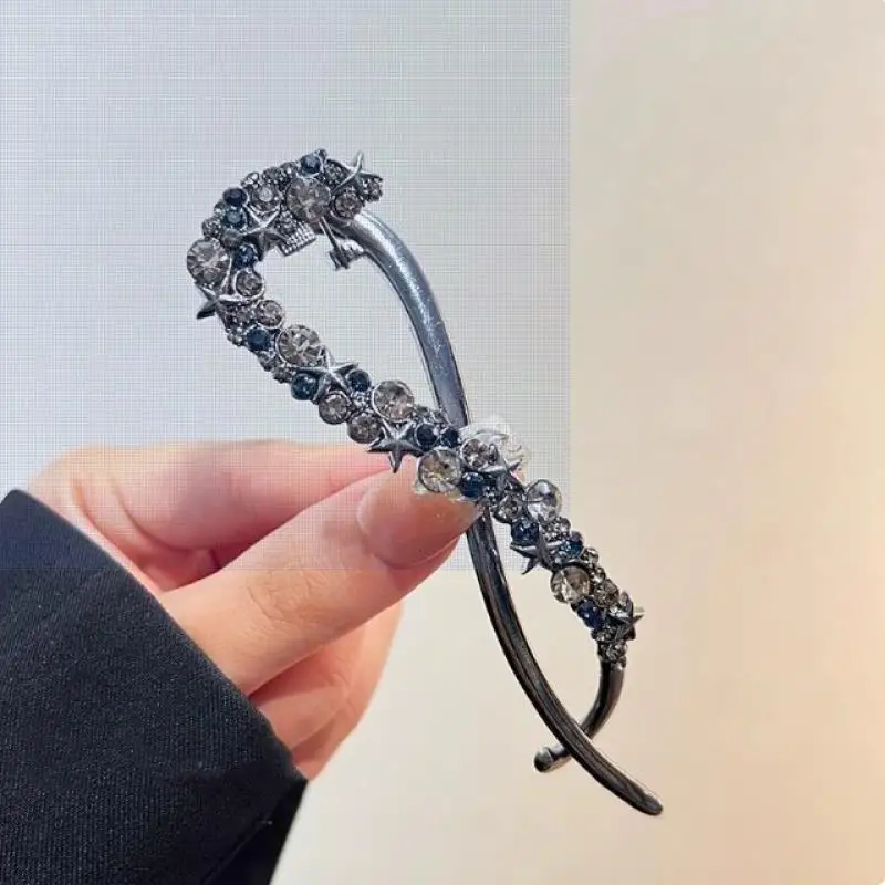 2 Stück Grau-Goldene Modische Strass-Bananenklammer Elegante Unregelmäßige Haarspange für Damen Mädchen Haarklammer Kopfschmuck Haaraccessoire – Detail 5