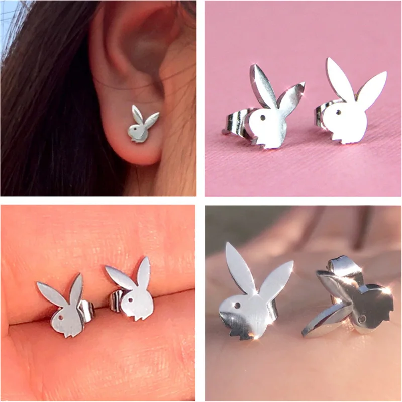 HIPPOP Street Rock Stud Earring Piercings Fashion Stainless Steel Animal Rabbit Earstuds Earrings for Men and Women