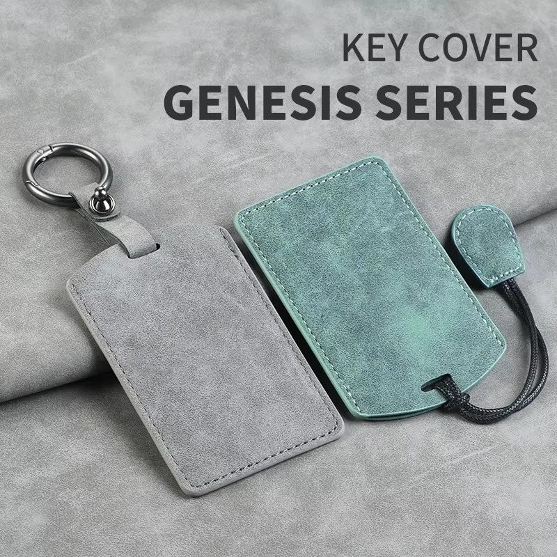 Car Remote NFC Key Case Full Cover Fob Leather Protector Shell For Genesis GV60 Card 2023 Pure Electric G80 Keychain Accessories