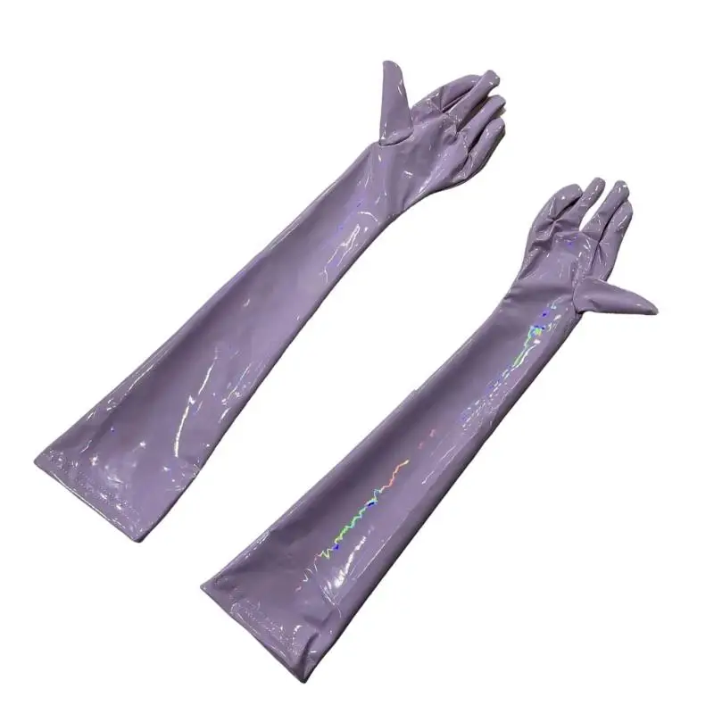 652F قفازات نسائية عصرية طويلة من جلد البولي يوريثان قفازات عالية اللمعان ملابس لعب الأدوار وملابس المناسبات الخاصة