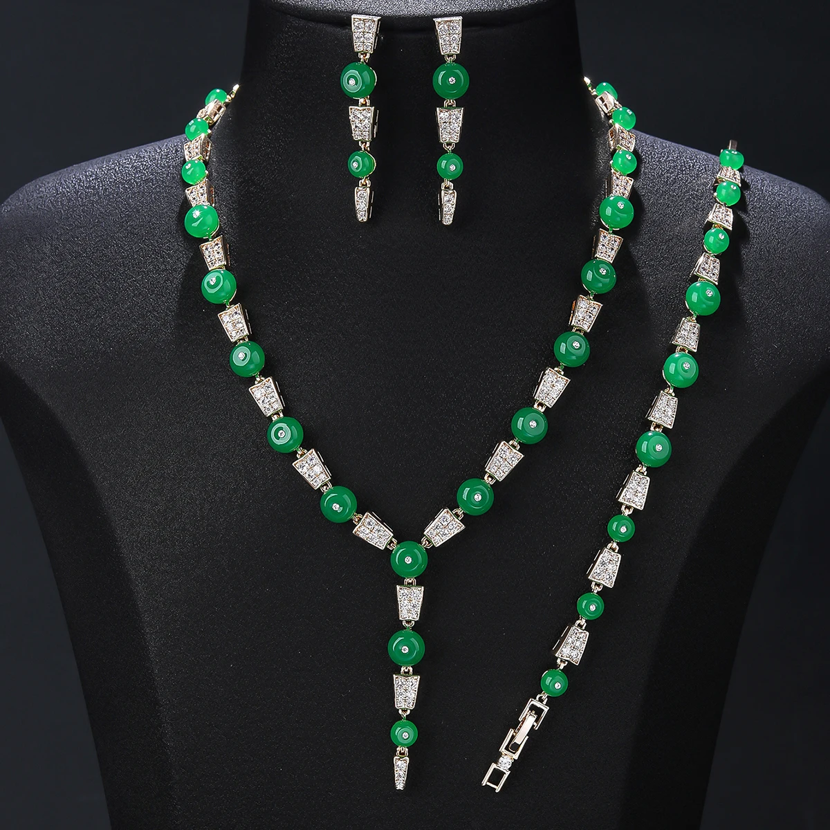 

Fashion 3 PCS Cubic Zirconia Imitation Chalcedony Necklace Earrings Bracelet set Women Party Jewelry Costume Accessories CN11527