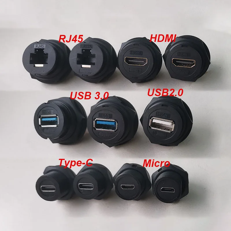 New D Type Chassis Connector RJ45 USB Micro Type C HDMI-compatible Female -Female Converter Panel Mount DIY Jack with Dust Cover