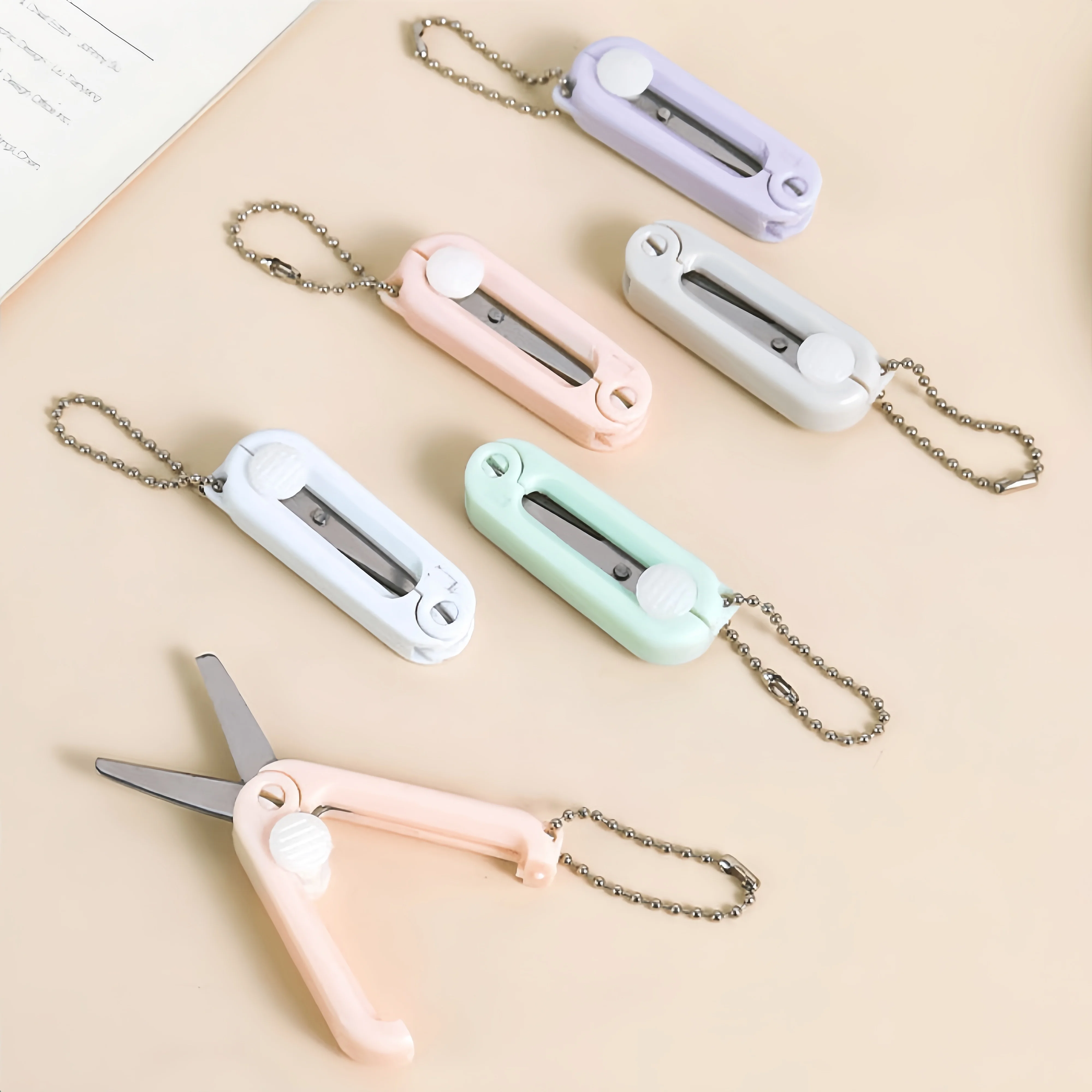 1/5pcs Mini Folding Scissors Portable Morandi Colors Keychain Easy-to-Use for Paper Cutting Art Projects Office School Essential