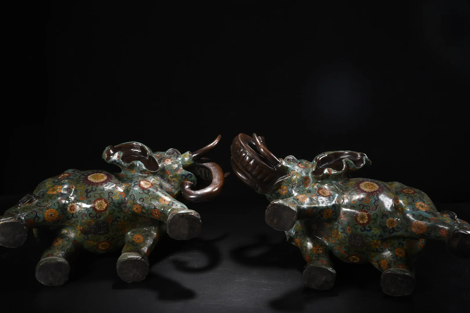 

17"Old China Collections Old Bronze Cloisonne Flower Texture Asian Elephant Statue Amass wealth Ornaments Town House