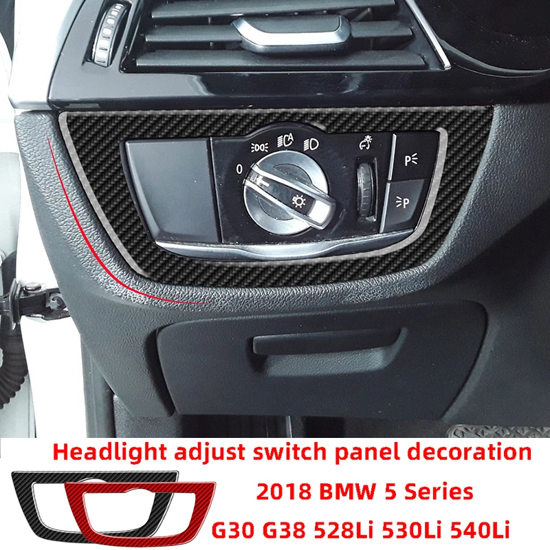 Carbon Fiber Headlight Adjust Switch Panel Decoration Car Stickers For BMW 2018 Series 5 528Li 530Li 540Li G30 G38 Interior