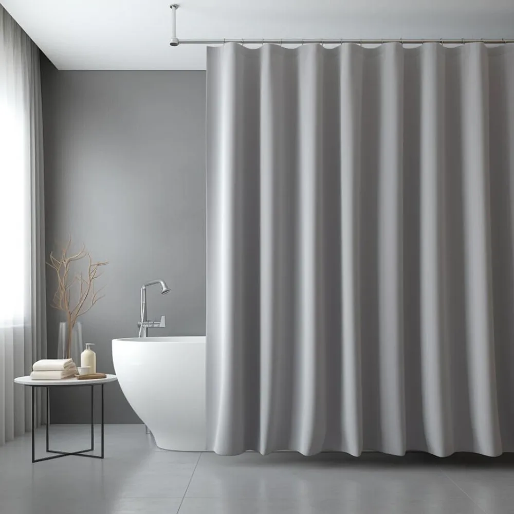 Heavy Duty Solid Shower Curtain Fabric Waterproof Bathroom Curtain Long Stall Size 230/200CM Black White Grey Brown Blue Color