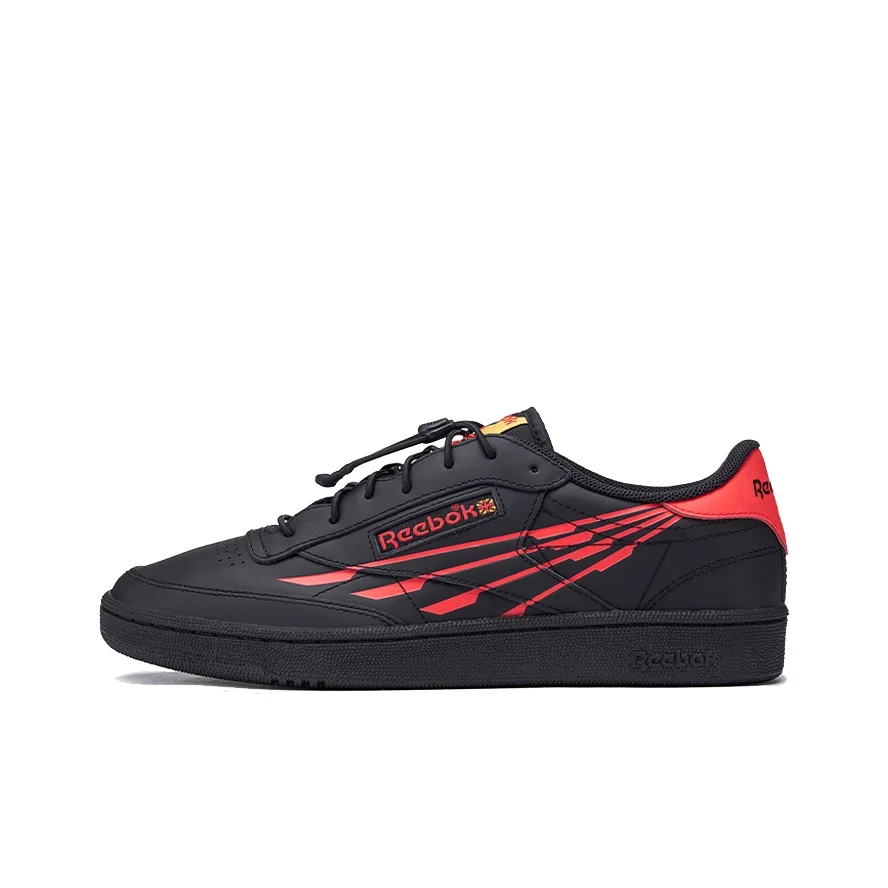POIZON Reebok Club C Tênis de skate masculino resistente à abrasão, cano baixo, preto e vermelho