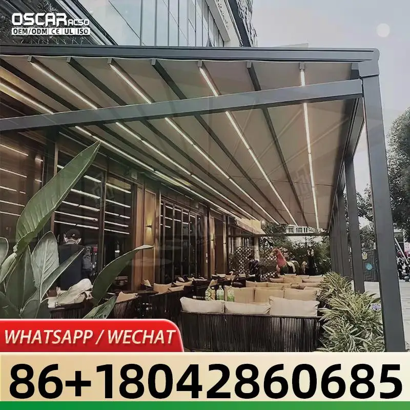 Outdoor Patio Awning with Retractable Function and LED Light Creative Stylish Awning Shelter for Garden Backyard Balcony Outdoor