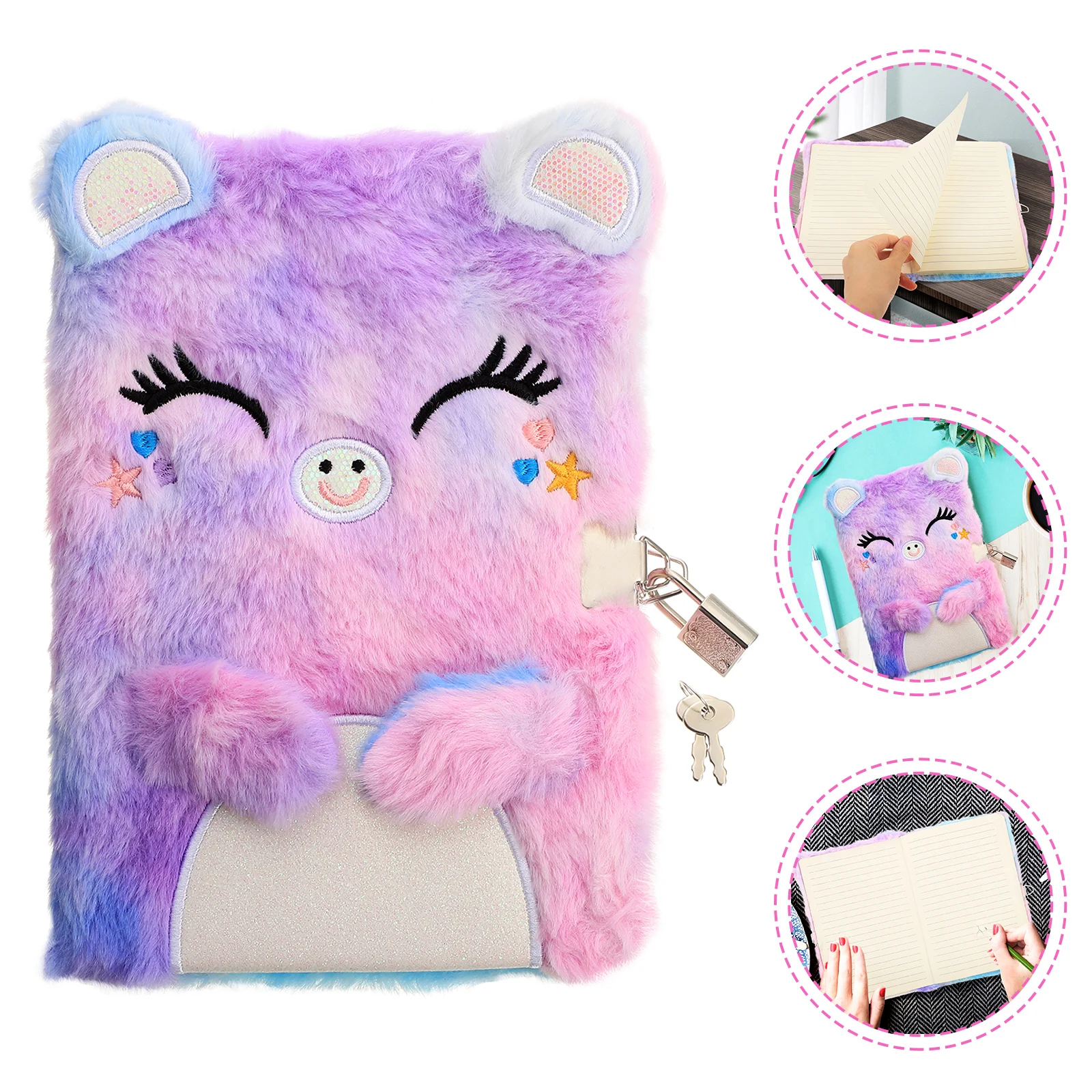 

Notebook with Lock Girl Favor for Writing Plush Teen Gifts The Cover Diary Stationery Cartoon Notepad Hairy