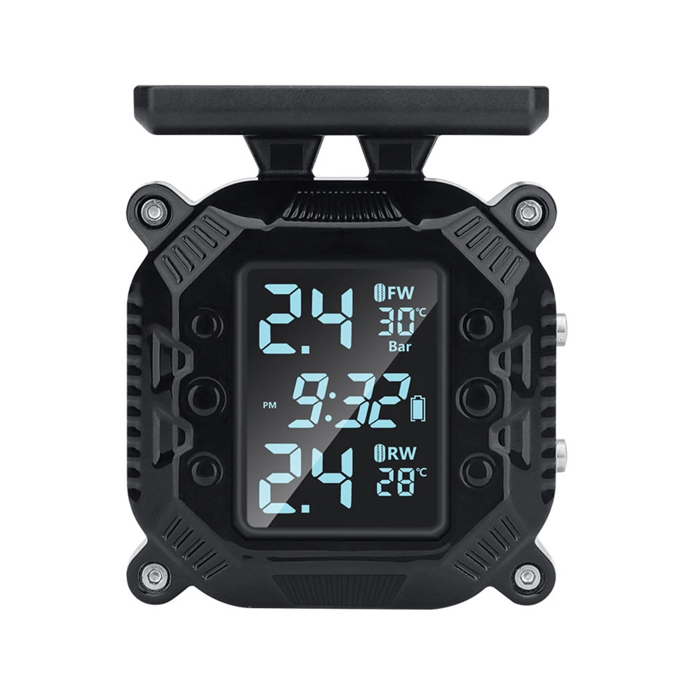 Sistema De Alarme De Temperatura De Pneus De Energia Solar, sensor De Pressão De Pneus De Motocicleta, TPMS De Moto, IP67 Impermeável, Display LCD