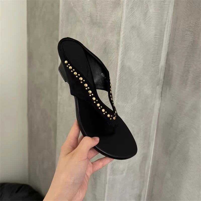 Women's New Studded Toe-Post Flip Flops, Comfortable and Stylish Wedge Sandals - view 2