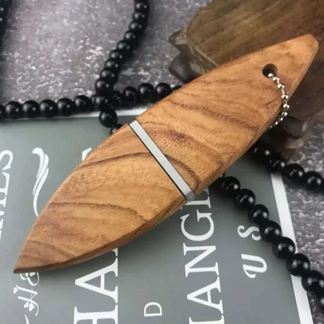 Mini Neck Keychain Fixed Blade Knife Olive Wood Handle Portable Sharp Outdoor Camping Survival Hunting Knives Pocket EDC Tool