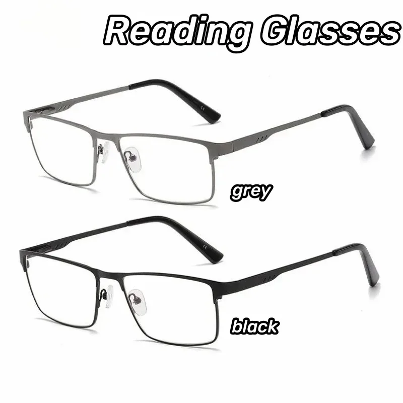 Retro Metall Vollrand Übergroße Lesebrille für Herren Anti-Blaulicht Eckige Presbyopie-Brille +0,75 1,75 2,25 2,75