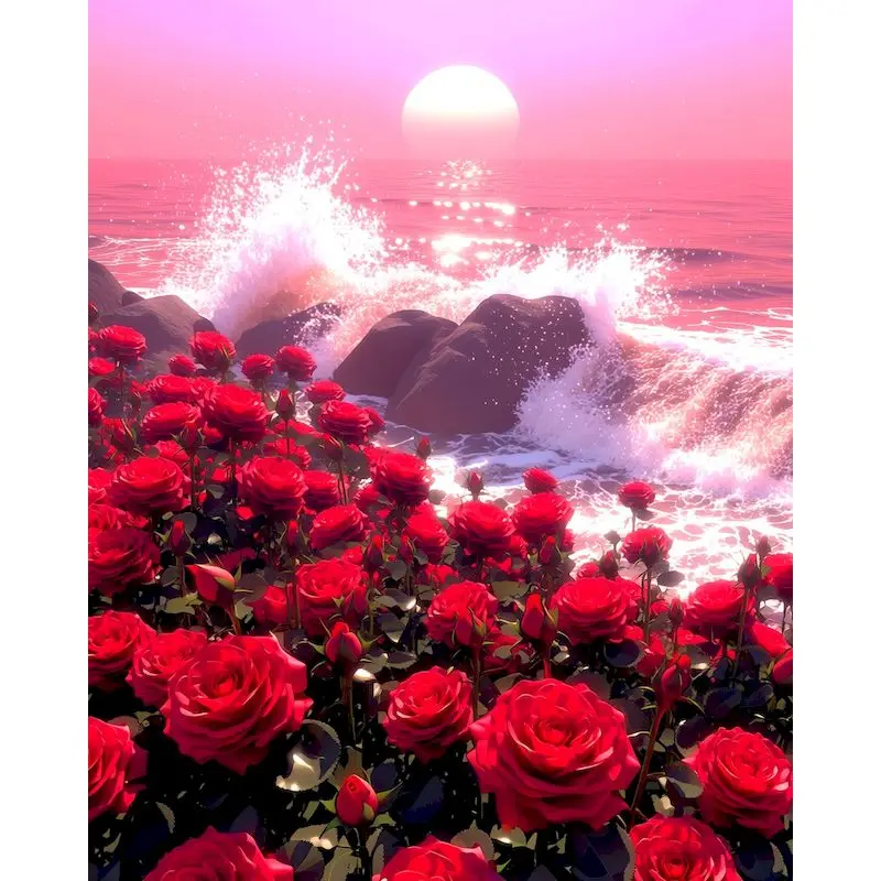 

GATYZTORY Seaside Rose Painting By Numbers Home Wall Art Decor Diy Idea Landscape Acrylic Paint Adults Crafts Paint Kit for Begi