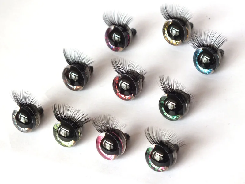 10pcs 12mm 14mm 16mm 18mm Doll Eyelash Eye Accessories 3D Mixed Color Safety Toy Eyes with Eyelash Tray