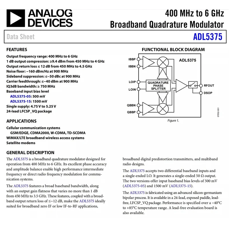 A45U ADL5375 High Performance IQ Modulation Module Broadband Quadrature Modulator Mixer 6Ghz Band With LO Barron