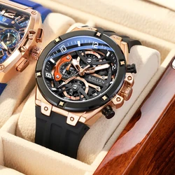 LOBINNI Men Watches Switzerland Luxury Brand Sapphire Waterproof Moon Phase Japan Miyota Quartz Movement Male Clock L3603M