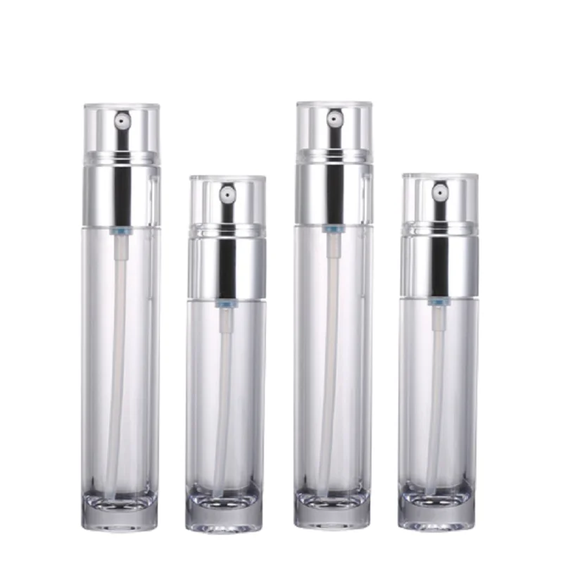 

20ml 30ml Empty Thick Plastic PET Skincare Sample Bottle Glossy Silver Lotion Pump High Grade Cosmetic Refillable Container20pcs