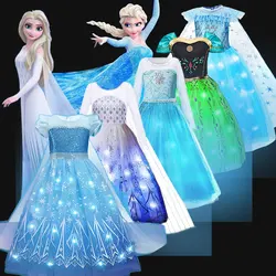 Light up Disney Frozen Costume Snow Queen Elsa Dress for Girls Birthday Party Ball Gown Princess Anna Carnival Vestidos with LED