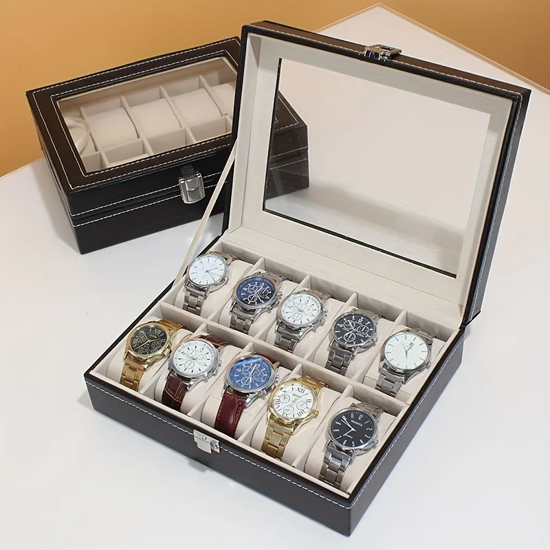 10-Slot Luxury Black Mechanical Watch Display Case with Lockable Plush-Lined Wood Box,Watch Collector's Storage Box image 6