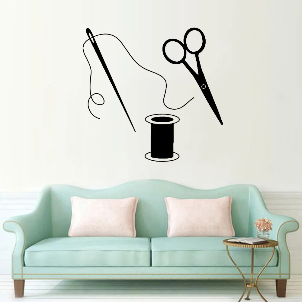 Scissors Wall Stickers Sewing Tailor Wall Decals For Fabric Sewing Room Removable Vinyl Art Mural Home Decor