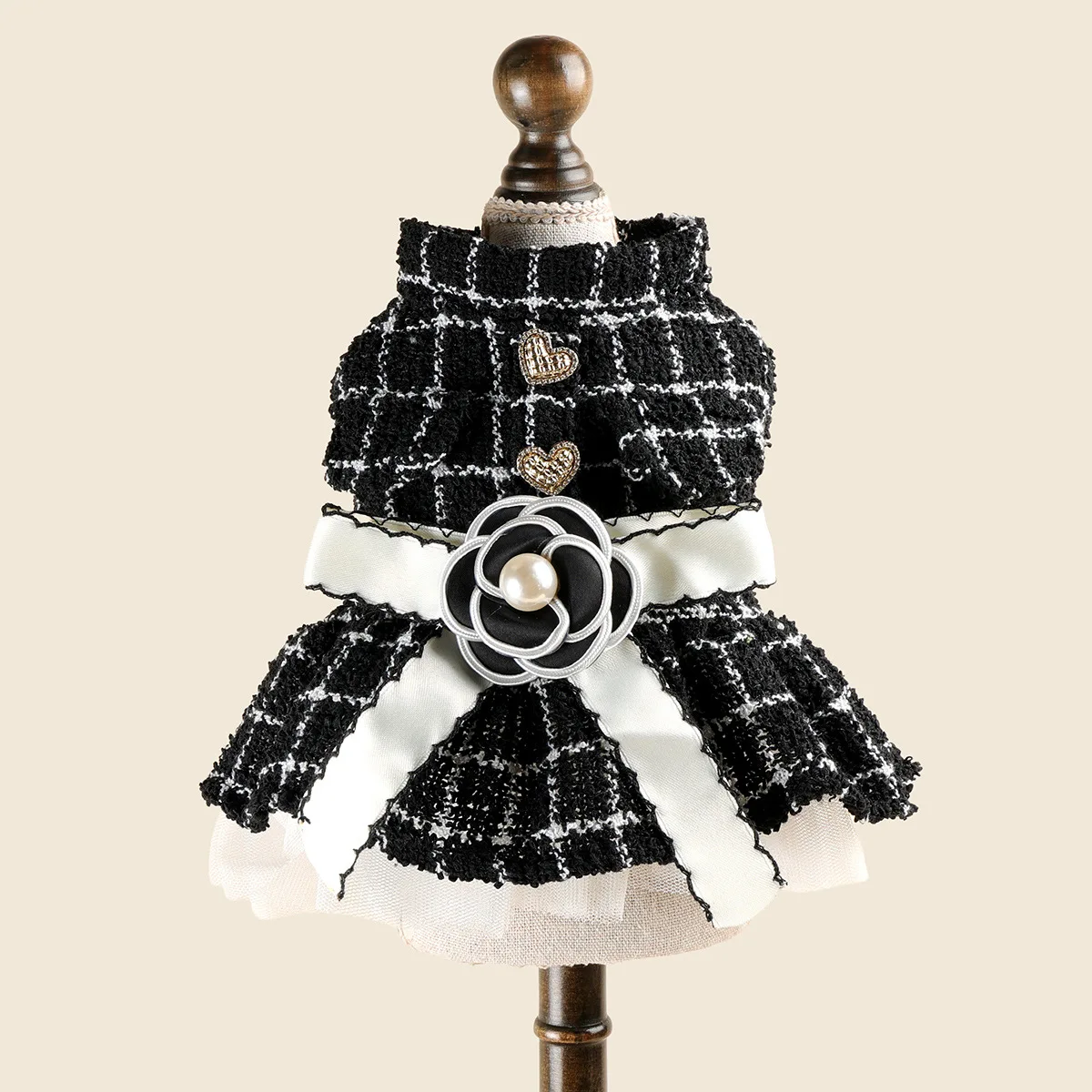 Luxuriöses Rosen-Hundekleid für den Winter, dickes Prinzessinnenkleid mit Schleife, Hochzeitskleid für kleine Haustiere, Katzenkostüm, Rock für Terrier, Yorkies, Mops – Detail 2