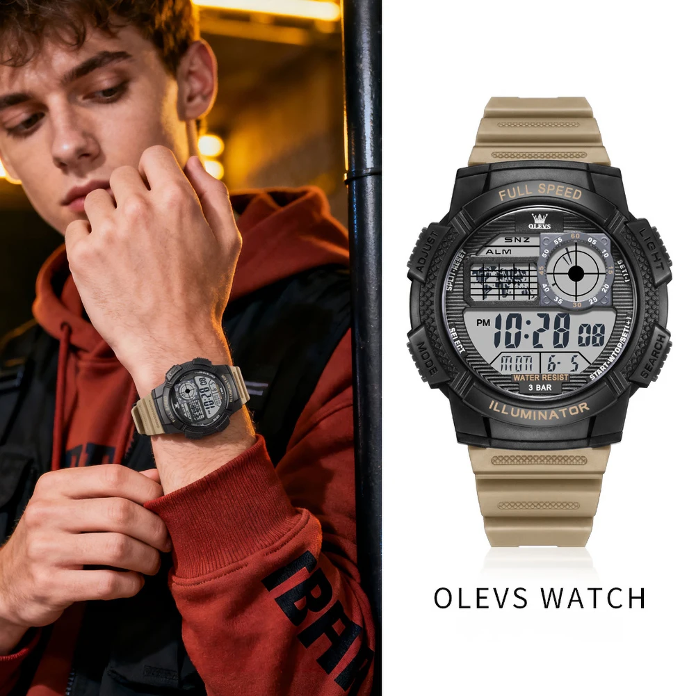OLEVS 1123 Men's Digital Watch Luminous Calendar Resin Strap Alarm Original Casual Sports Electronic Wristwatch