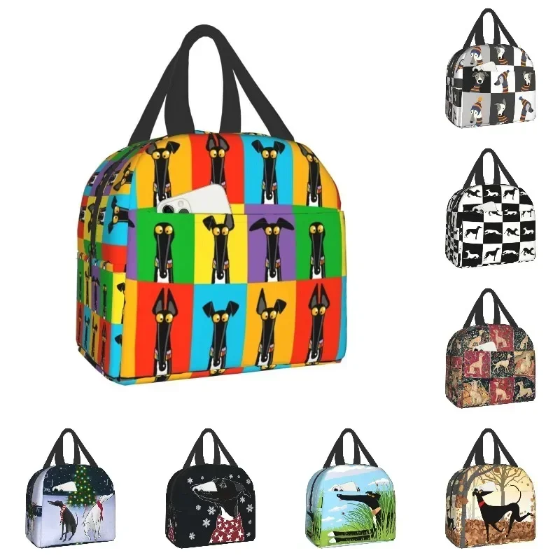 Custom Greyhound Lunch Bag Women Cooler Warm Insulated Lunch Box For Student School Whippet Sighthound Dog Portable Picnic Bags