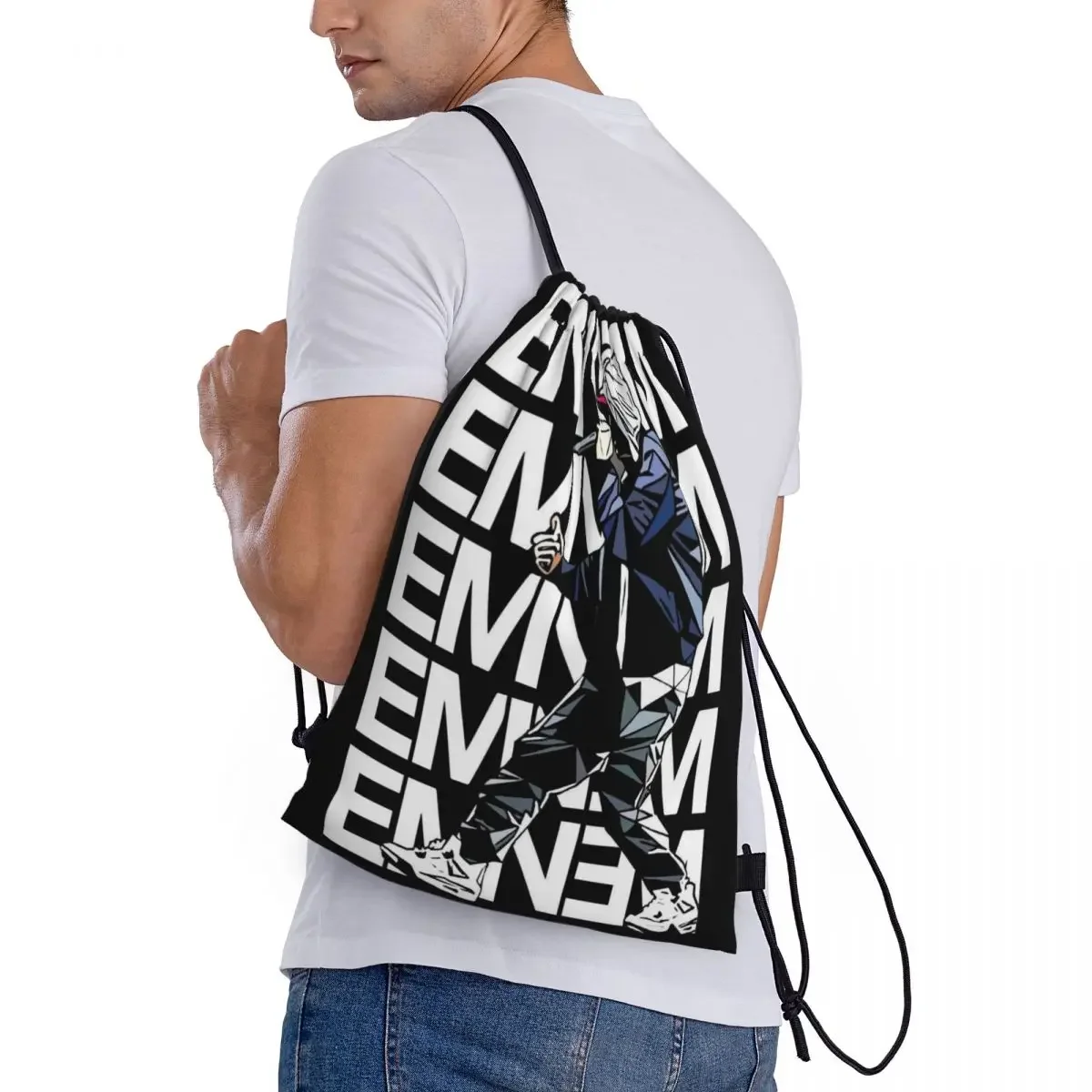 Custom Funny E-Eminem Hip Hop Drawstring Bag Women Men Lightweight Sports Gym Storage Backpack