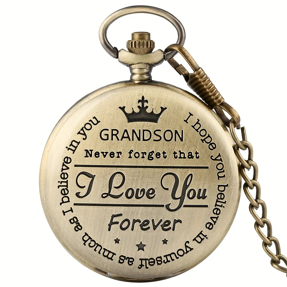 Retro Engraved Pattern Pocket Watch, Creative Souvenir Gift For Grandson