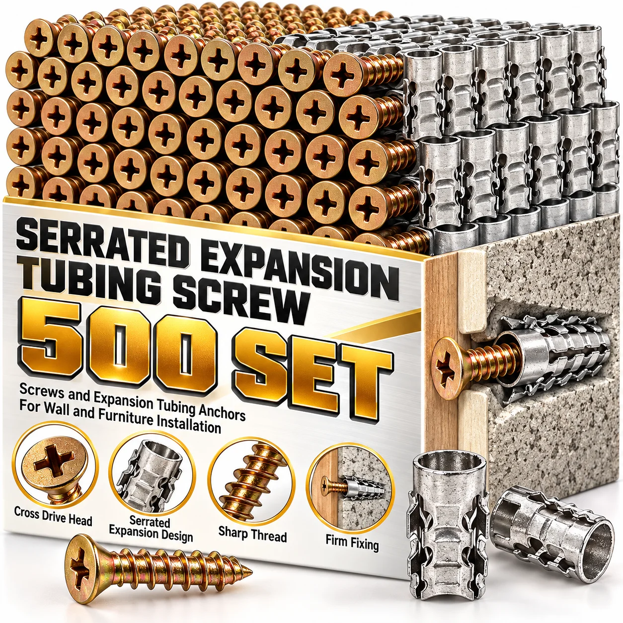 Serrated Expansion Tube Screw Set Door Hinge Repair Fixed Screws Thread Wall Anchor Cabinet Fasteners for Concrete Drywall